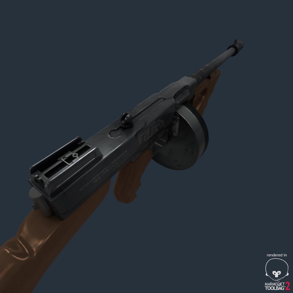 Tommy Gun Submachinegun Low-poly 3D model_9