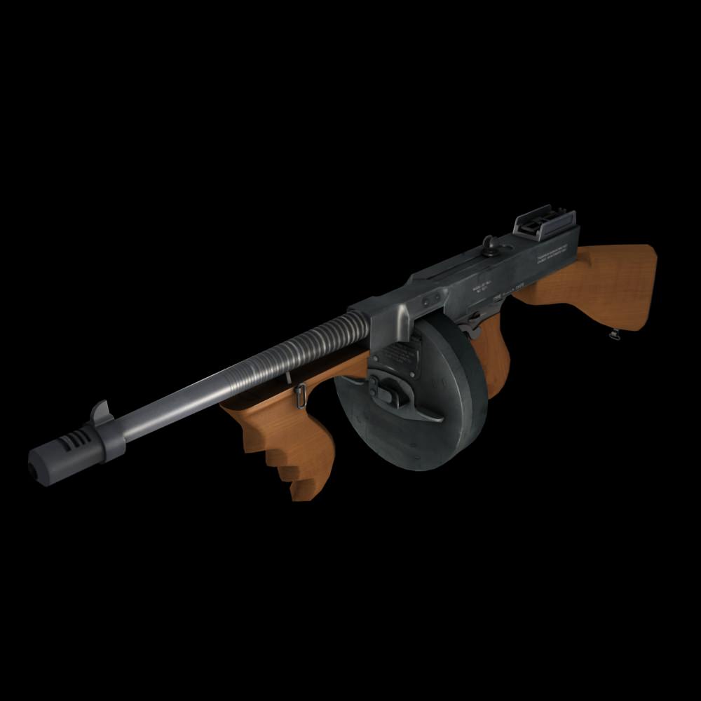Tommy Gun Submachinegun Low-poly 3D model_1
