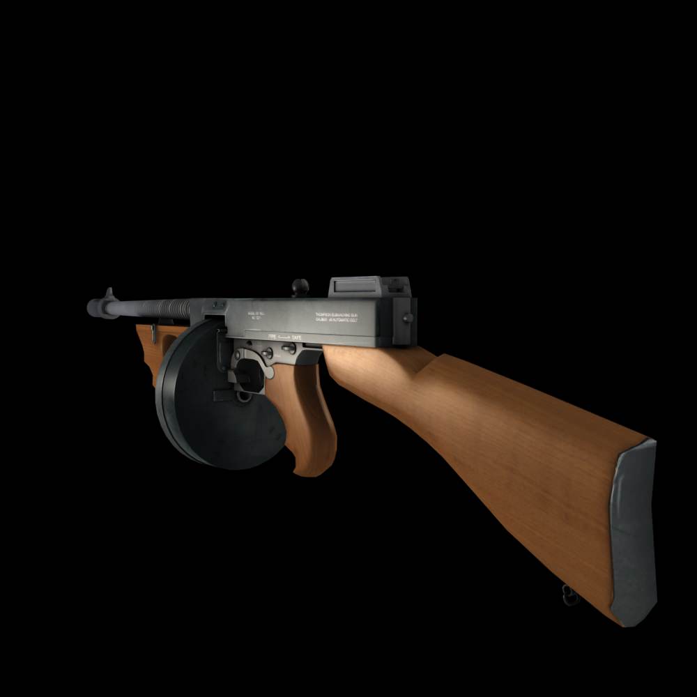 Tommy Gun Submachinegun Low-poly 3D model_4