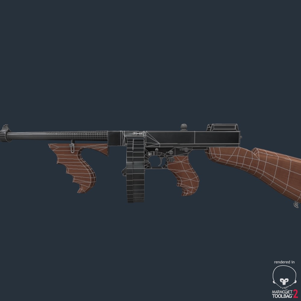 Tommy Gun Submachinegun Low-poly 3D model_12