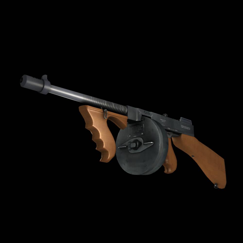 Tommy Gun Submachinegun Low-poly 3D model_2