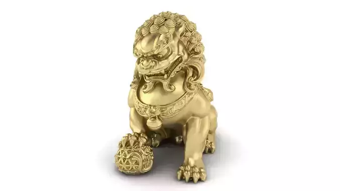 Chinese Lion sculpture 3DM STL OBJ model for 3D printing and CNC 3D print model