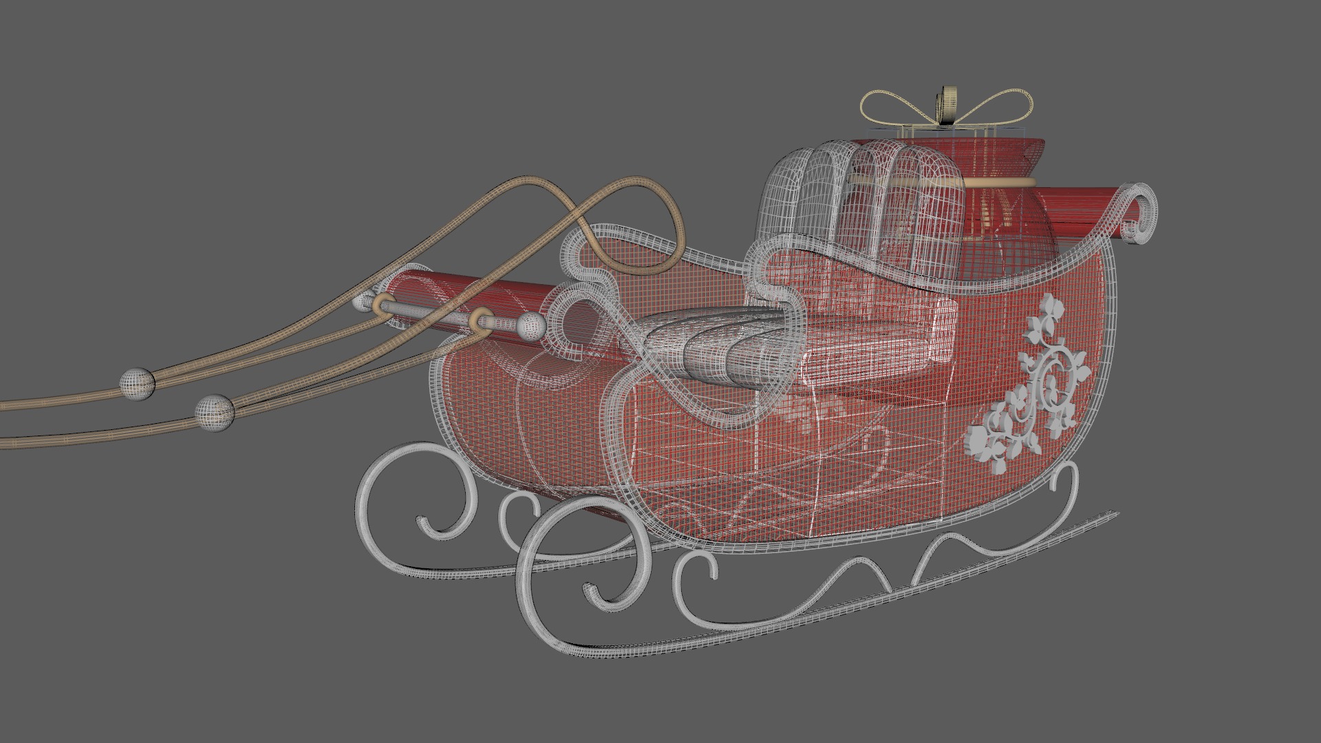 Santa Claus Sleigh With Gift Low-poly 3D model_11