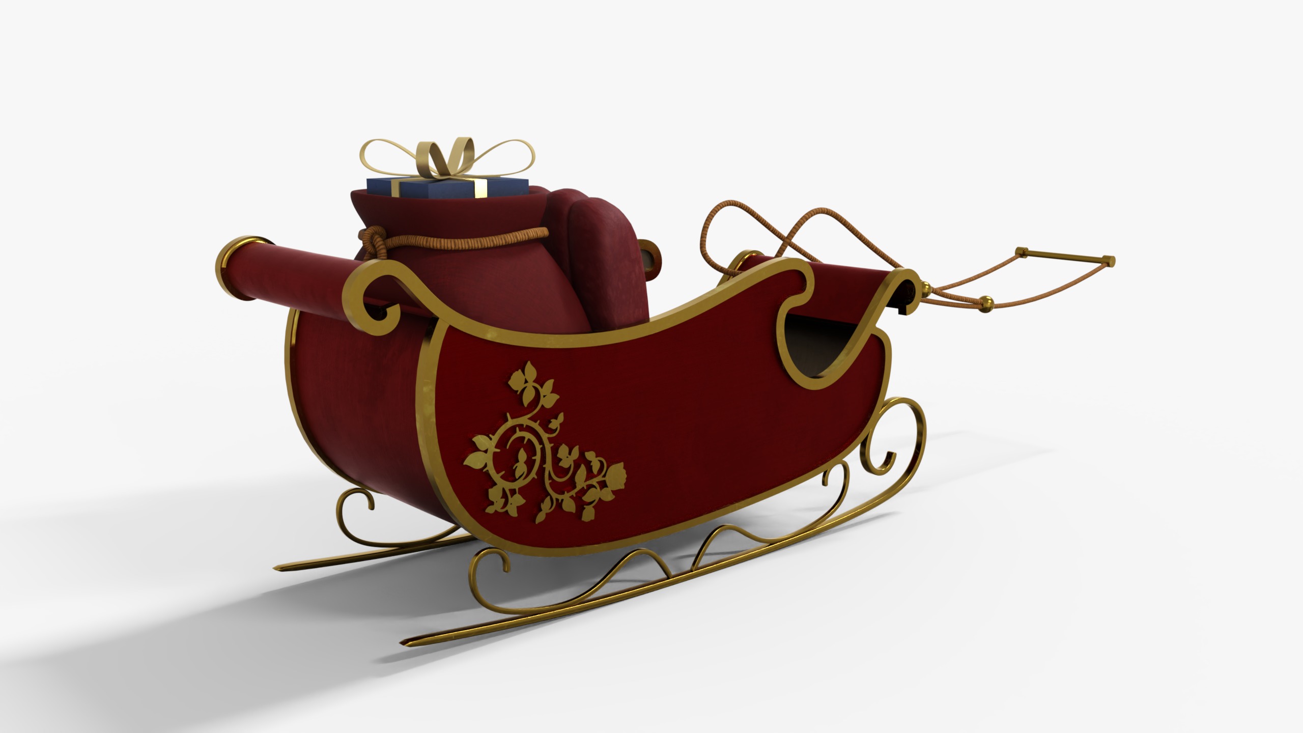 Santa Claus Sleigh With Gift Low-poly 3D model_3