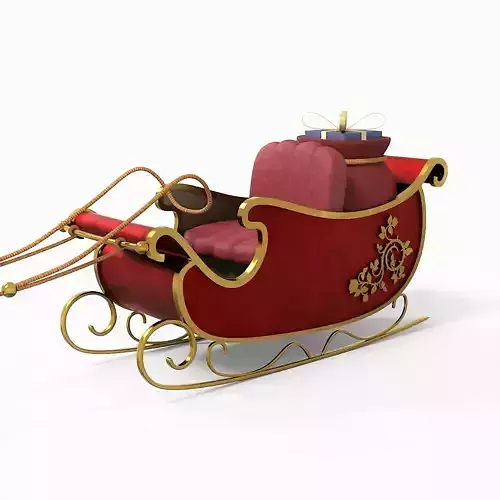 Santa Claus Sleigh With Gift Low-poly 3D model