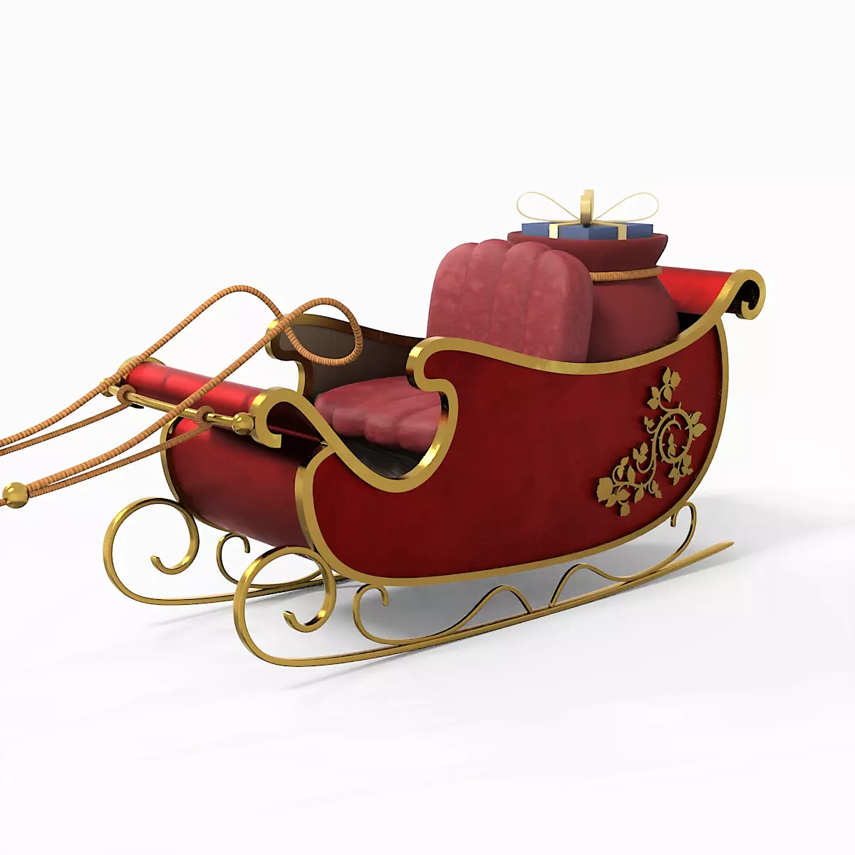 Santa Claus Sleigh With Gift Low-poly 3D model_0