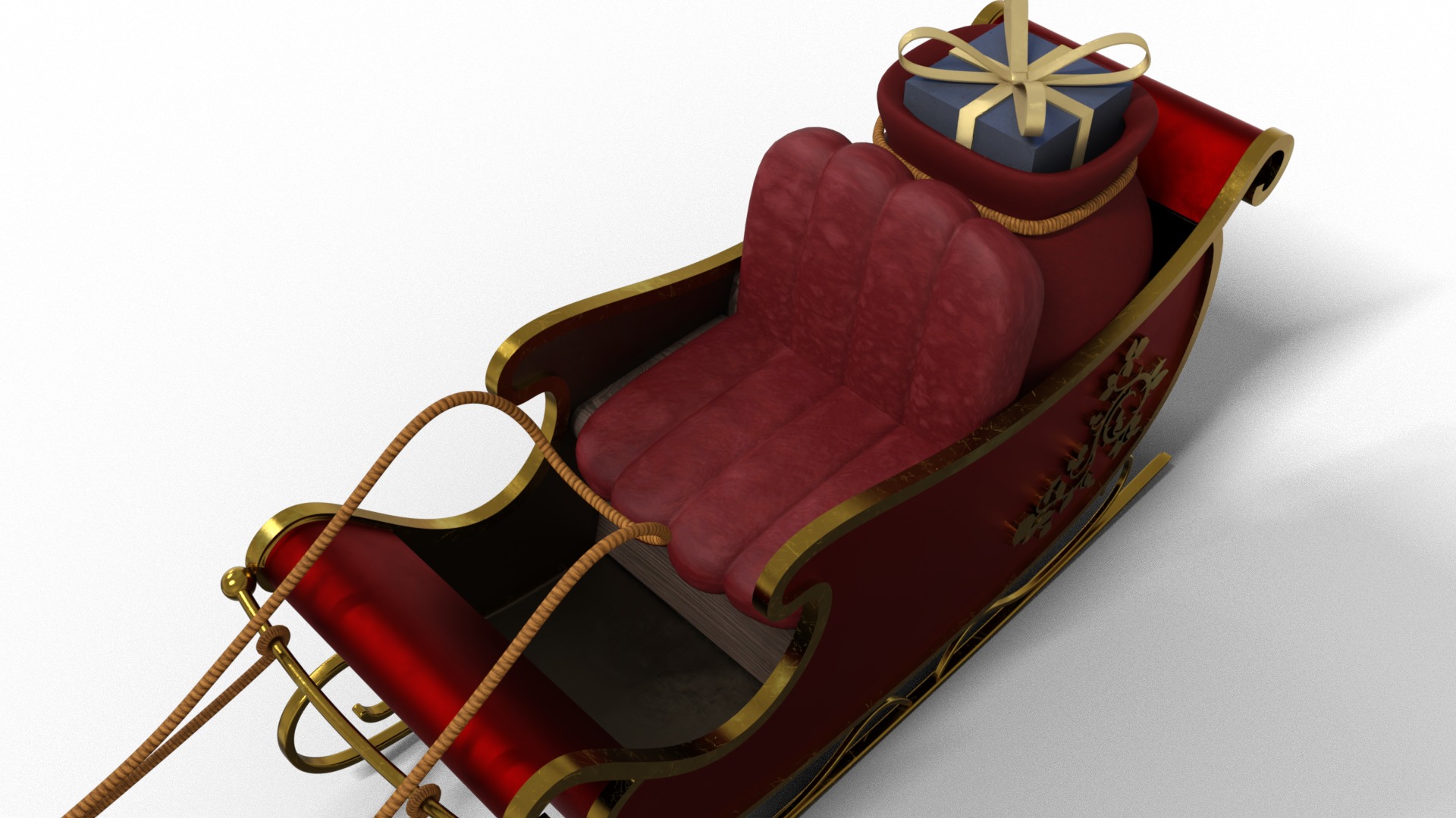 Santa Claus Sleigh With Gift Low-poly 3D model_6