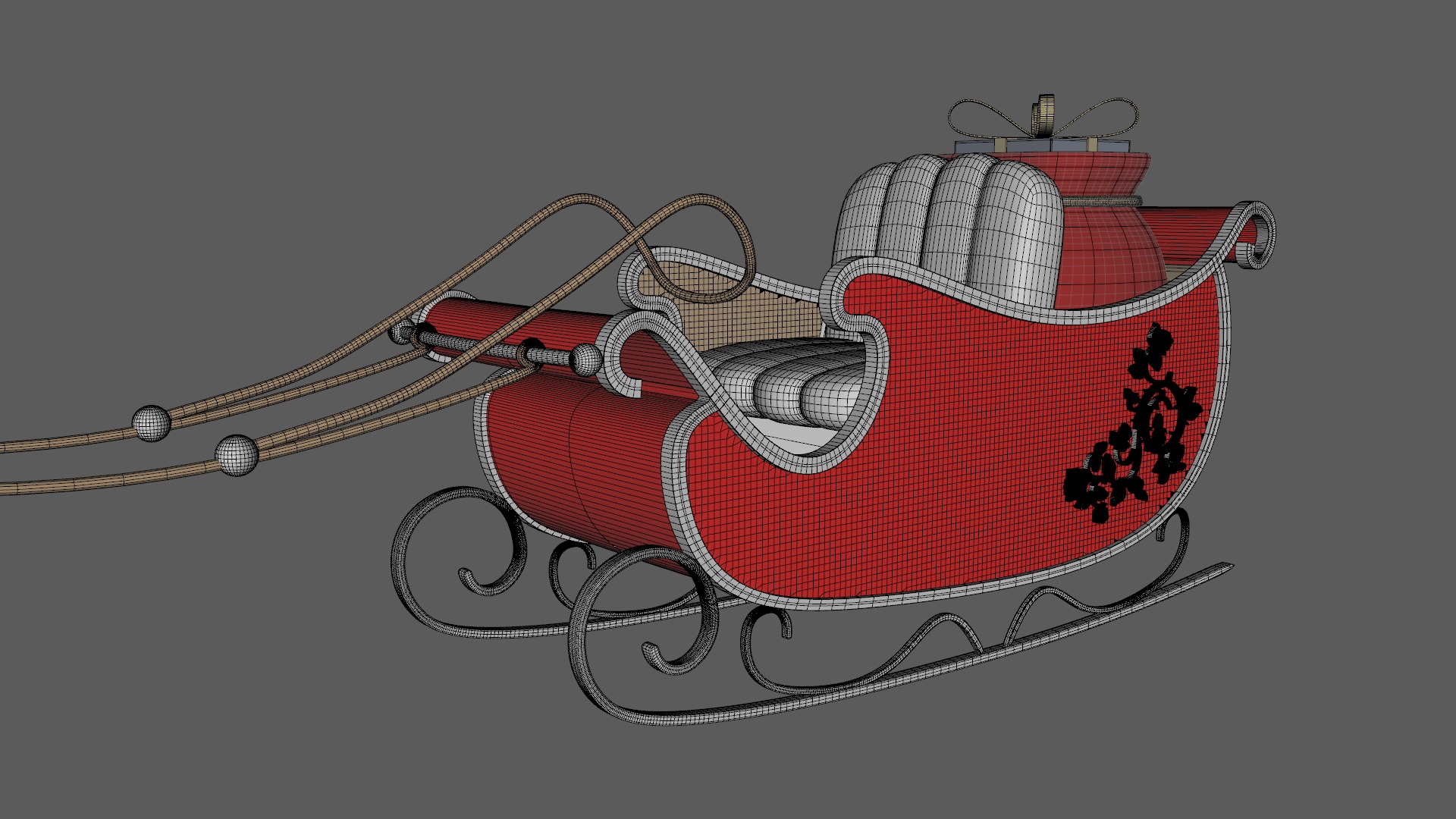 Santa Claus Sleigh With Gift Low-poly 3D model_12