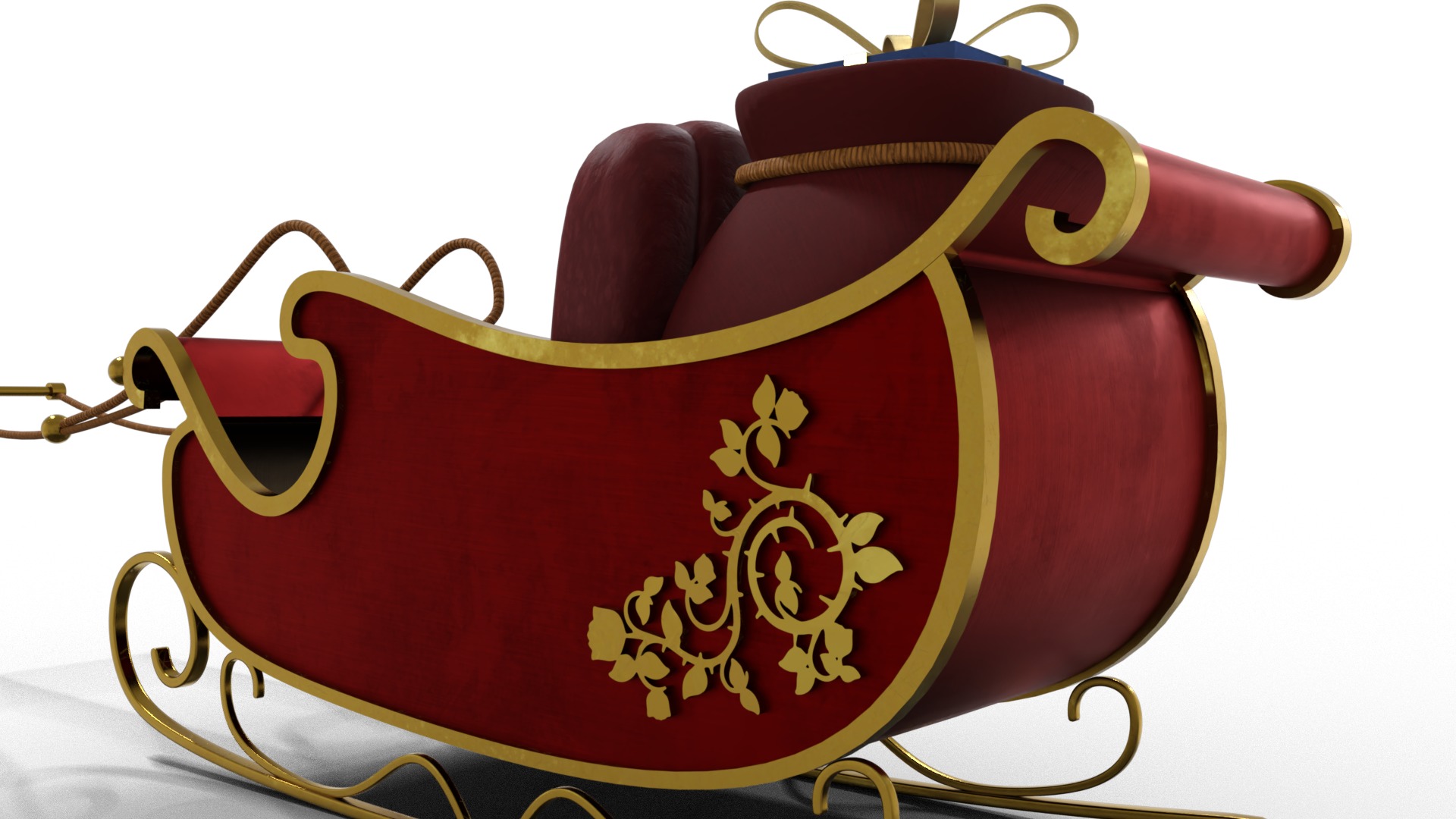 Santa Claus Sleigh With Gift Low-poly 3D model_5