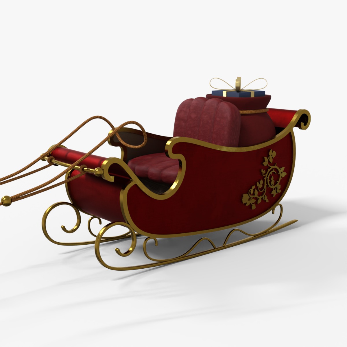 Santa Claus Sleigh With Gift Low-poly 3D model_1
