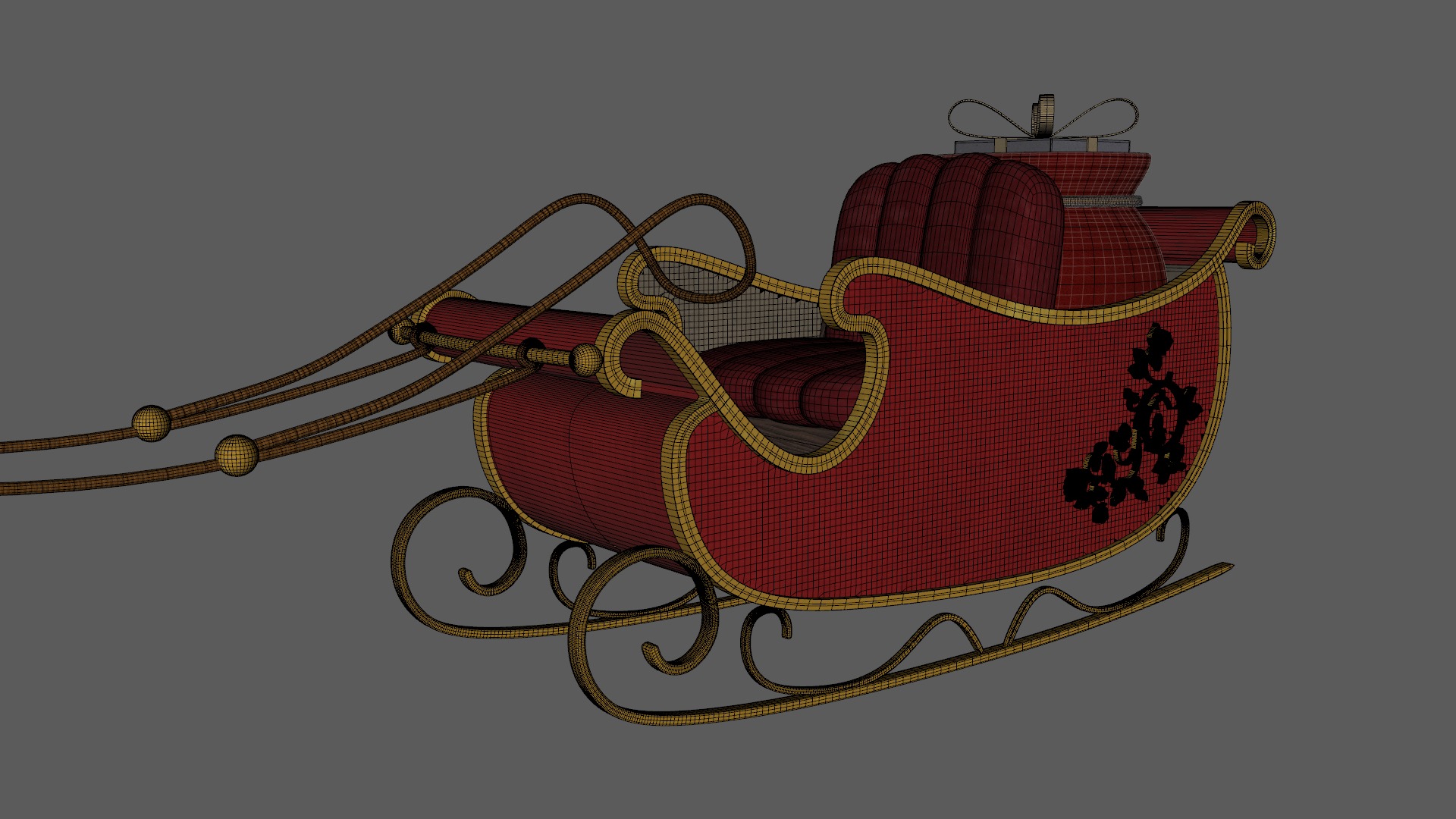 Santa Claus Sleigh With Gift Low-poly 3D model_14