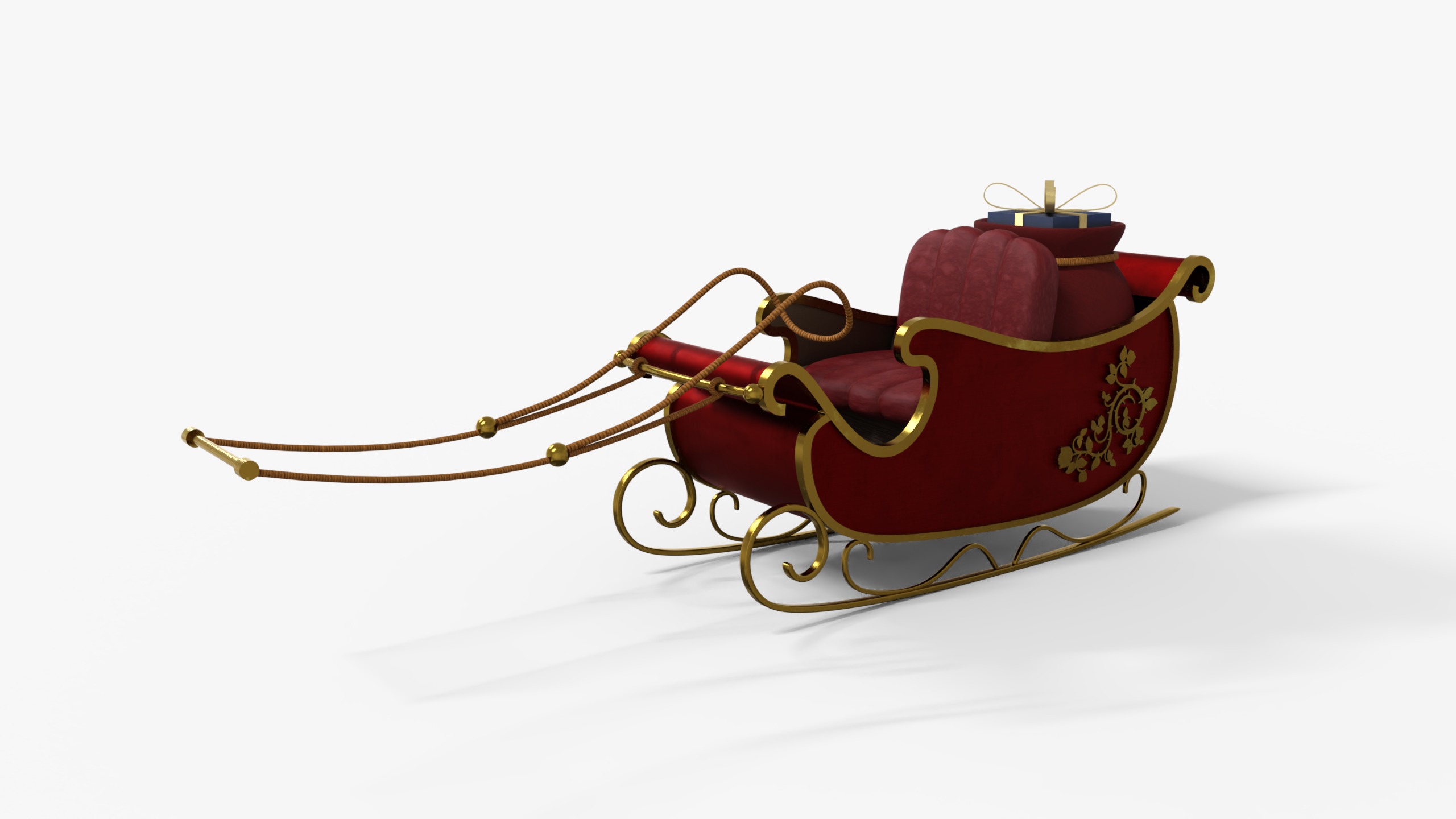 Santa Claus Sleigh With Gift Low-poly 3D model_2