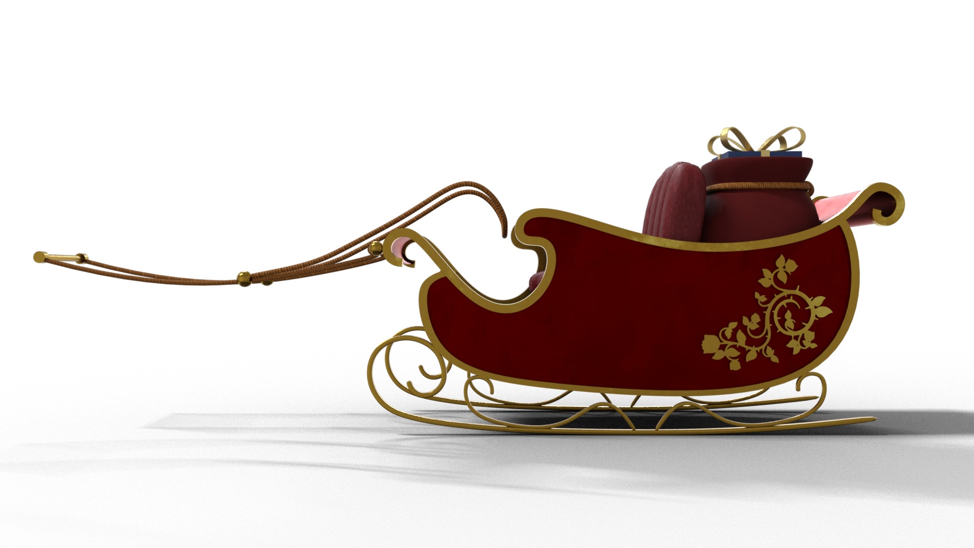 Santa Claus Sleigh With Gift Low-poly 3D model_7