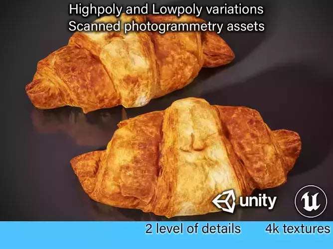 Croissant - French Croissant pastry - highpoly and lowpoly