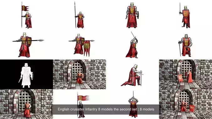 English crusader Infantry 8 models the second set 3D Model Collection