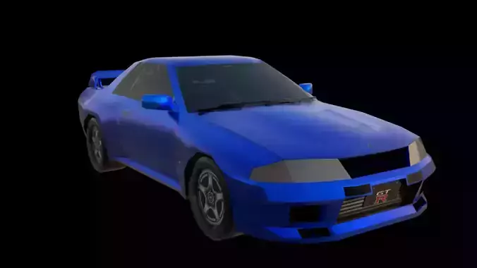 Low Poly Blue GTR Sports Car 3D Model Stylized Game Ready