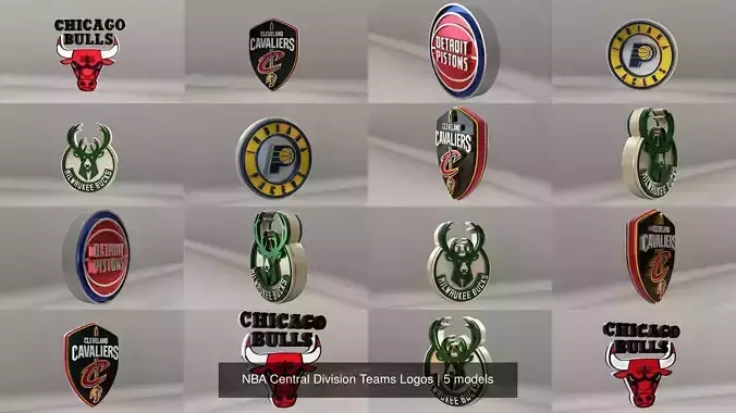 NBA Central Division Teams Logos 3D Model Collection