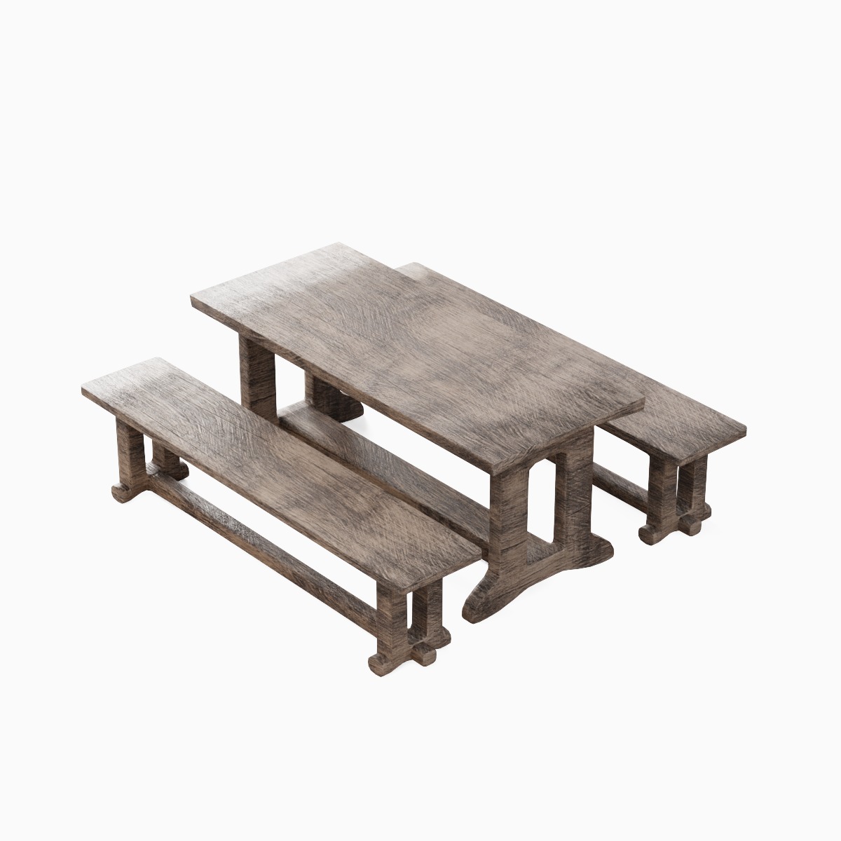 Medieval Wooden Table and Bench 02 Low-poly 3D model_4