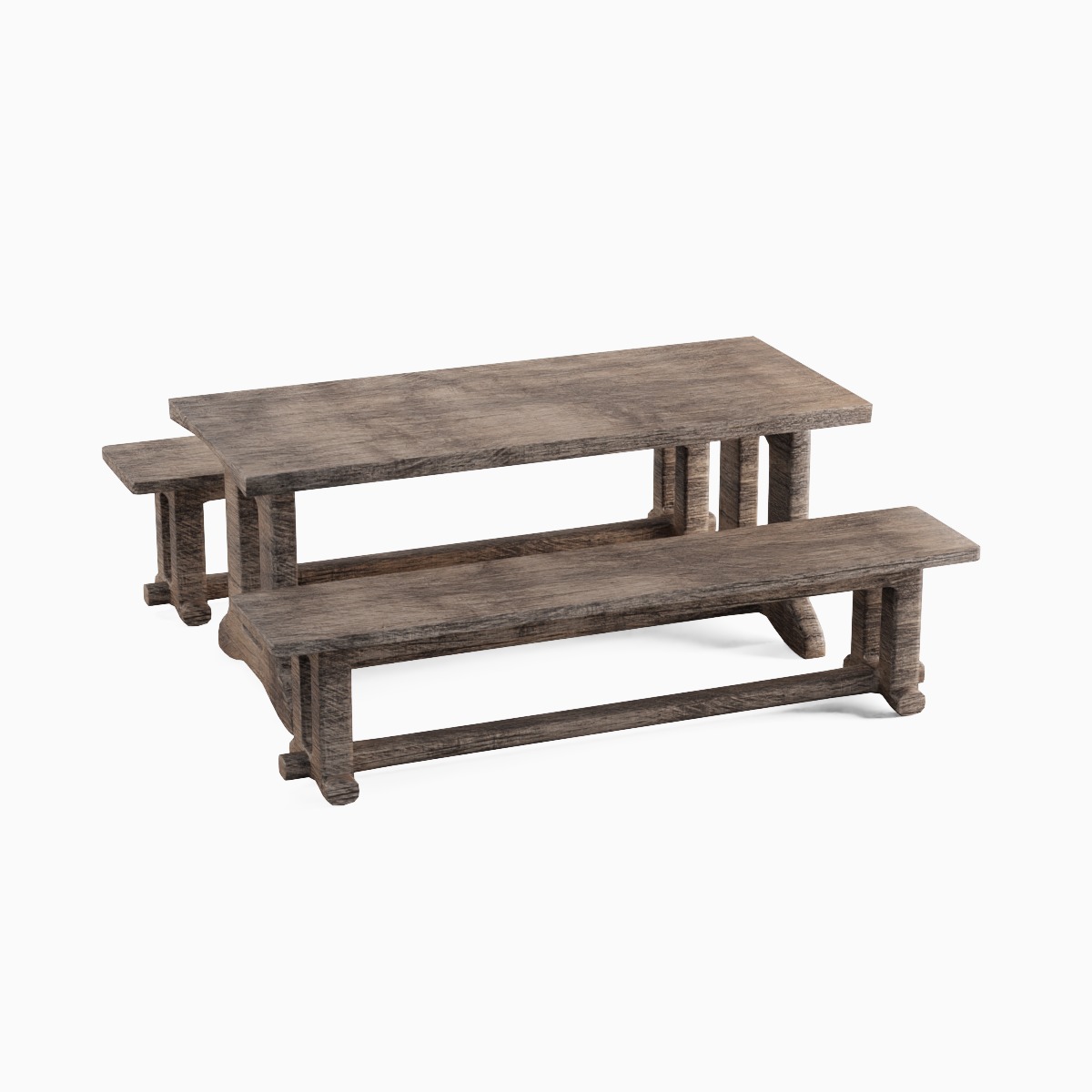 Medieval Wooden Table and Bench 02 Low-poly 3D model_1