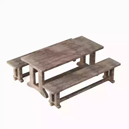 Medieval Wooden Table and Bench 02