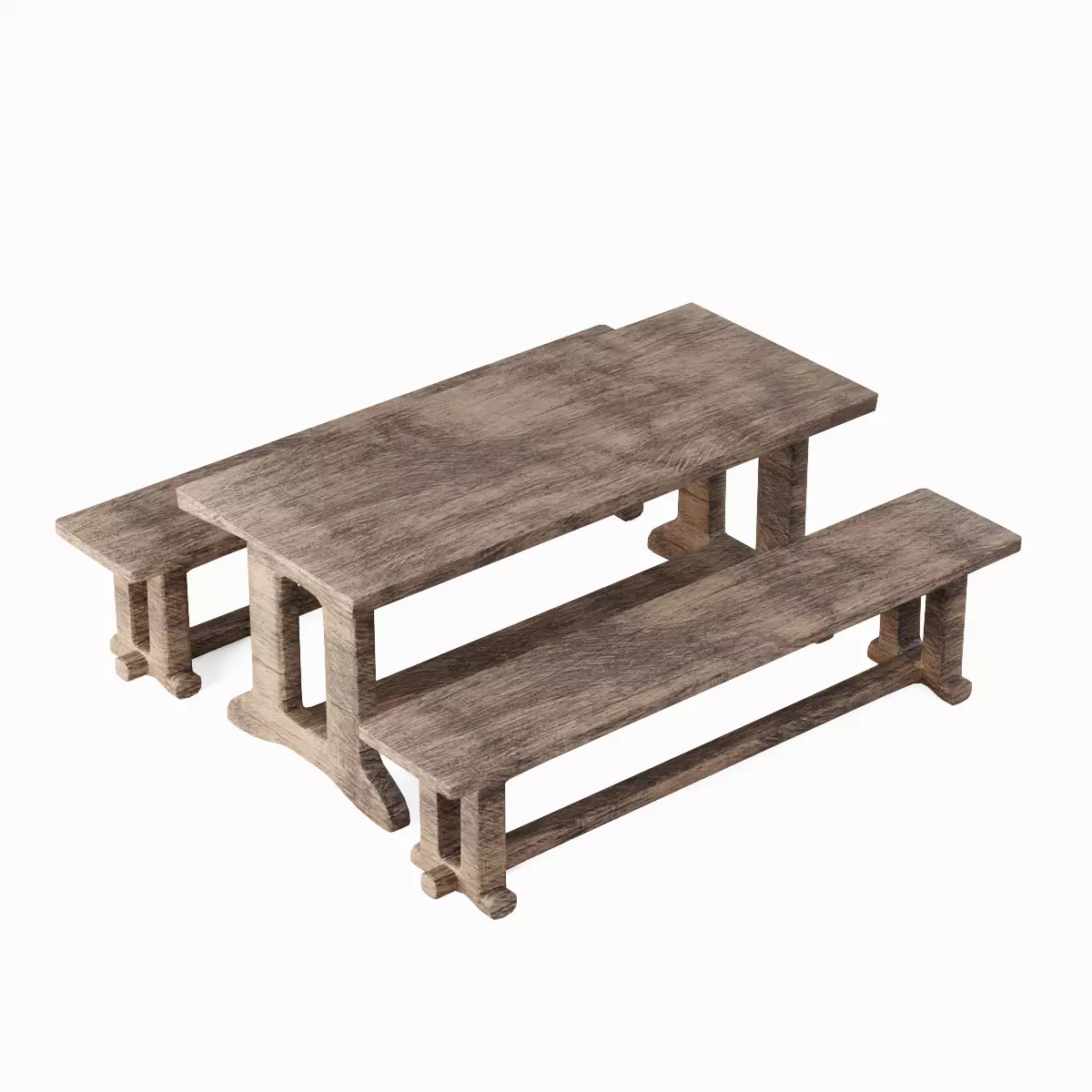 Medieval Wooden Table and Bench 02 Low-poly 3D model_0