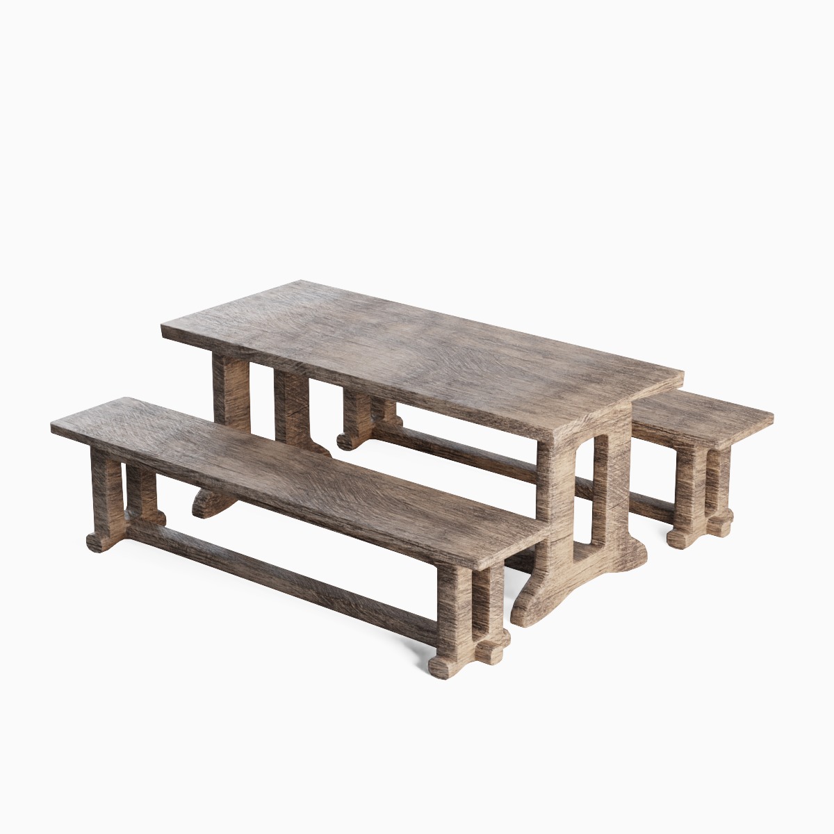 Medieval Wooden Table and Bench 02 Low-poly 3D model_3
