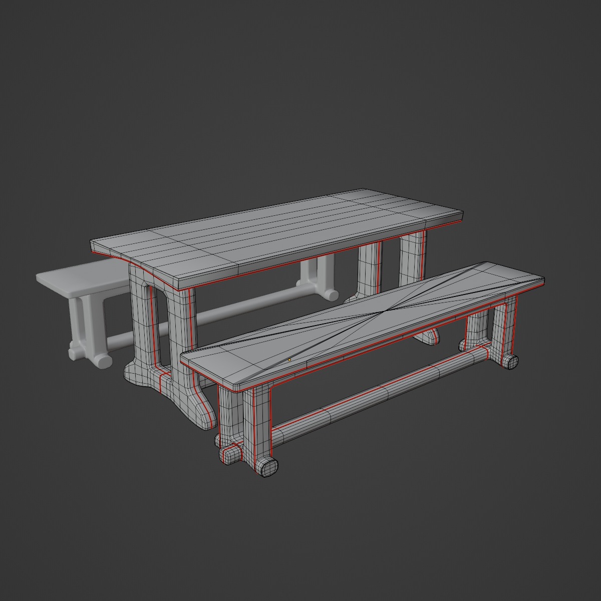 Medieval Wooden Table and Bench 02 Low-poly 3D model_9