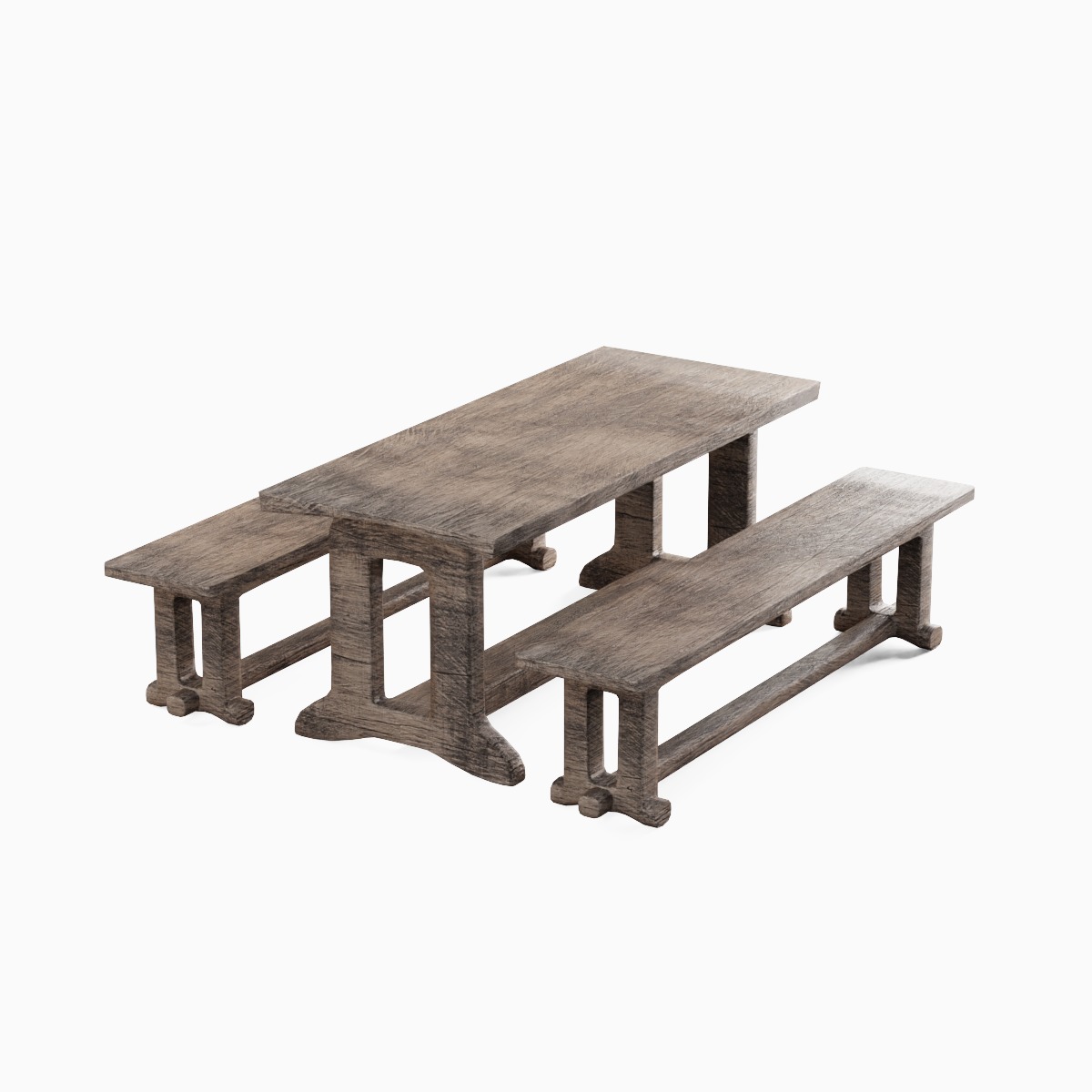 Medieval Wooden Table and Bench 02 Low-poly 3D model_2