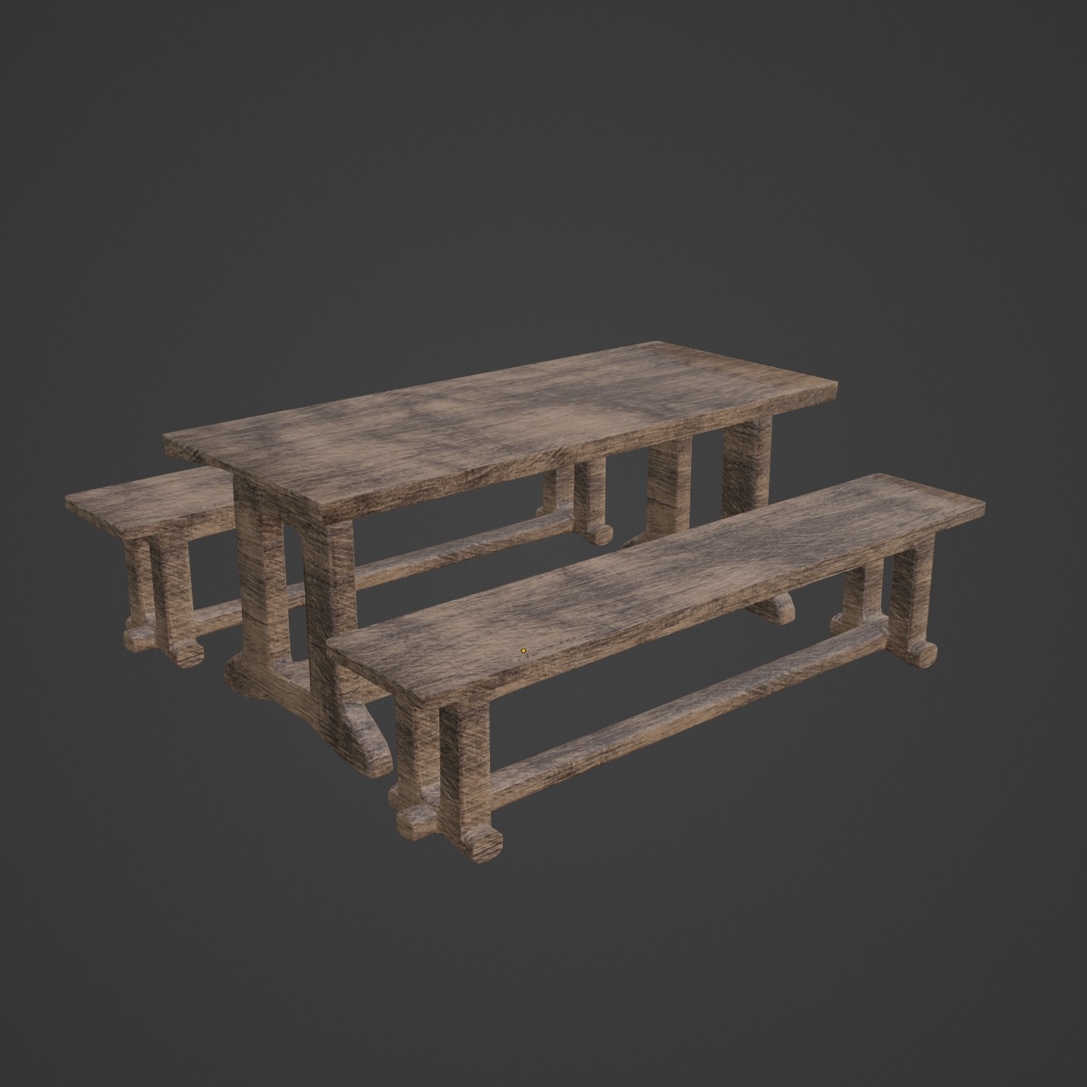 Medieval Wooden Table and Bench 02 Low-poly 3D model_6