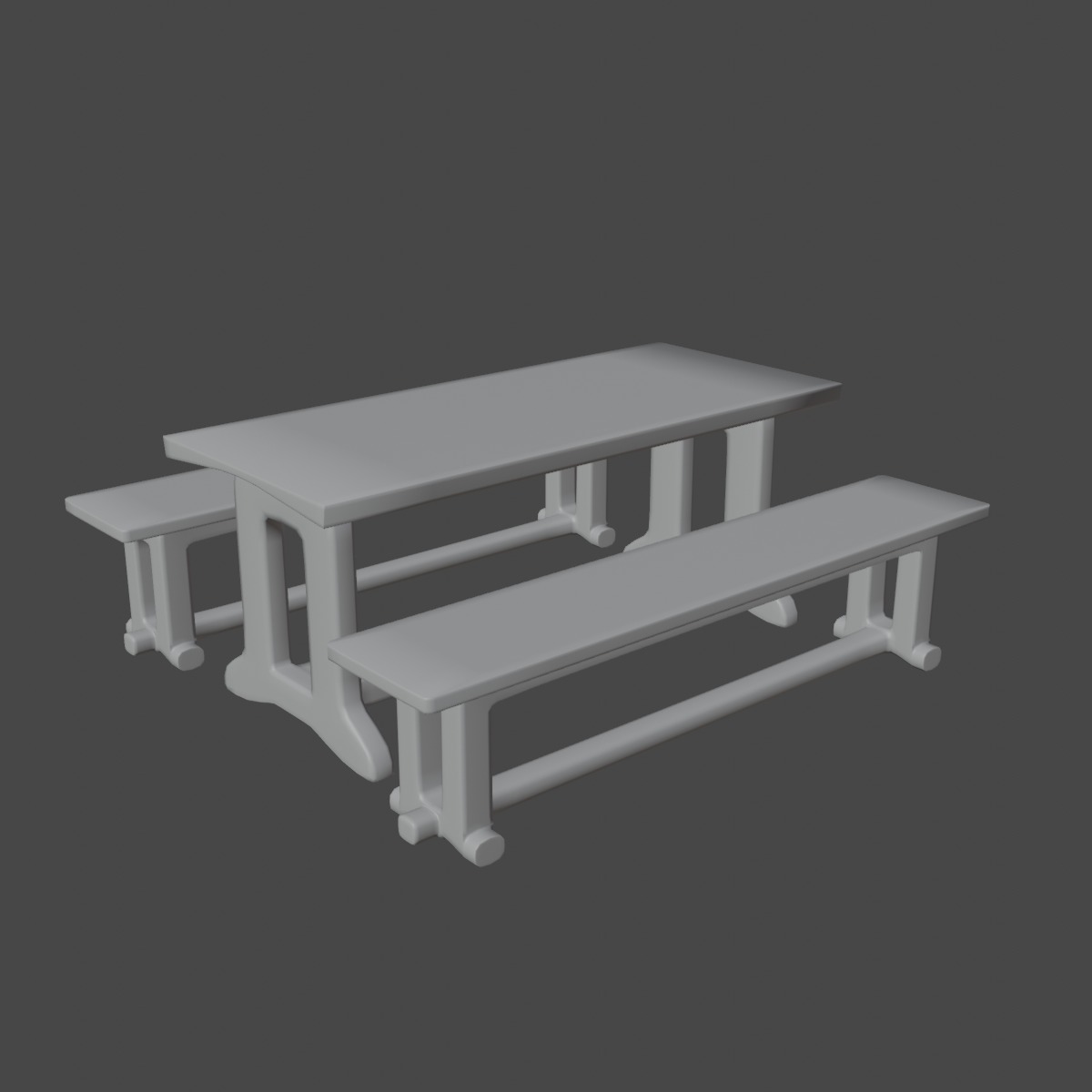 Medieval Wooden Table and Bench 02 Low-poly 3D model_8