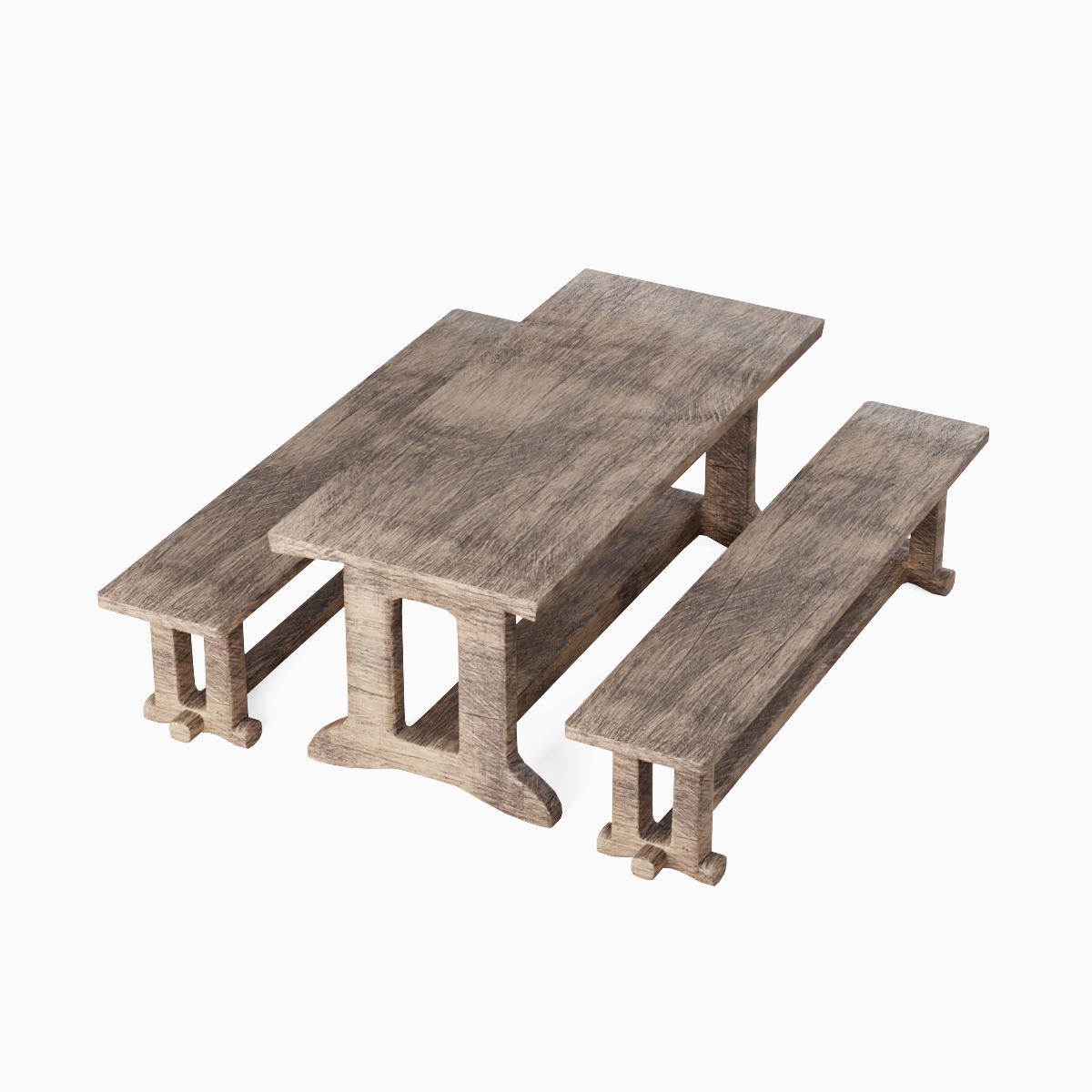 Medieval Wooden Table and Bench 02 Low-poly 3D model_5