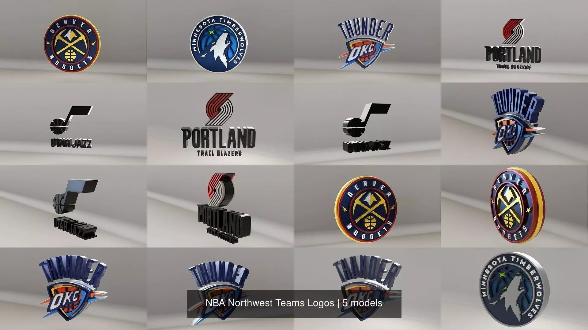 NBA Northwest Division Teams Logos 3D Model Collection_0