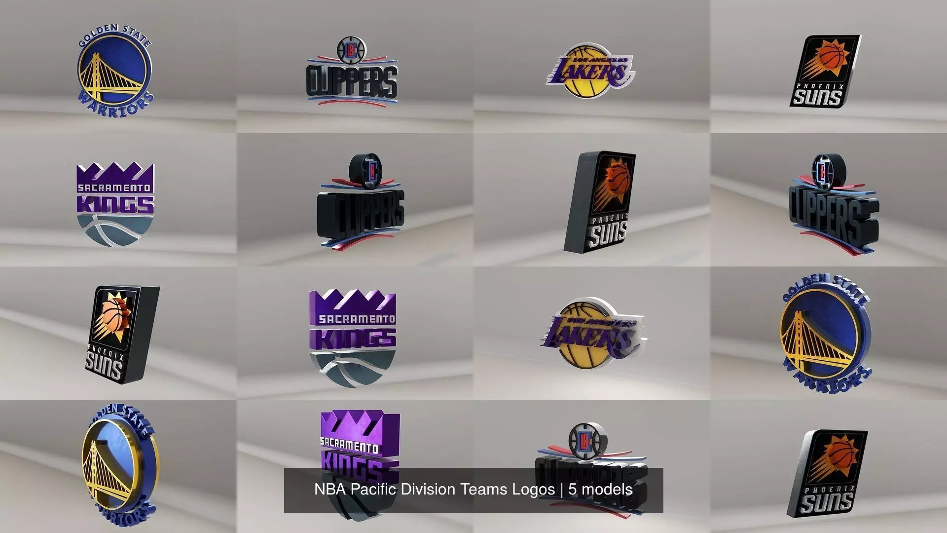 NBA Pacific Division Teams Logos 3D Model Collection_0