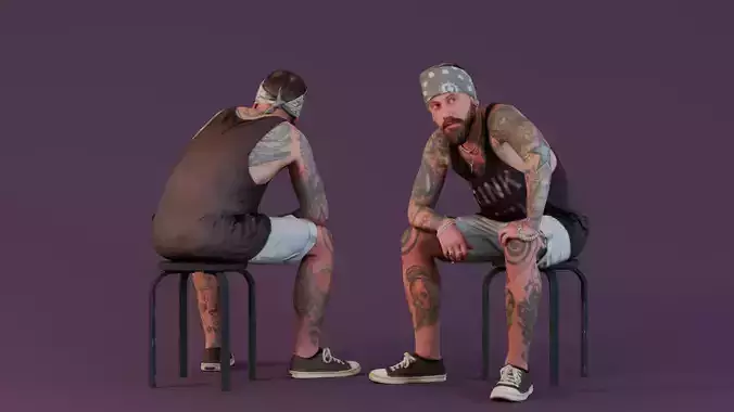 Tattooed Biker - Man with Bandana and Tank Top