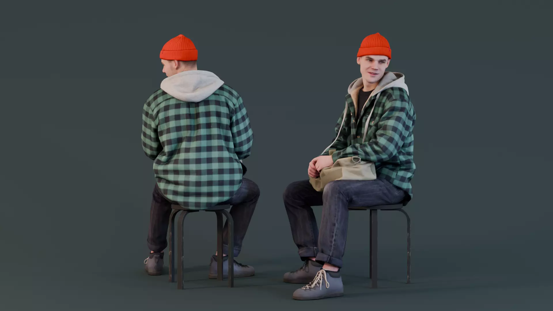Waiting at the Bus Station Casual Guy in Flannel 3D model_0