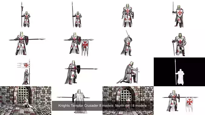 Knights Templar Crusader 8 models  fourth set 3D Model Collection