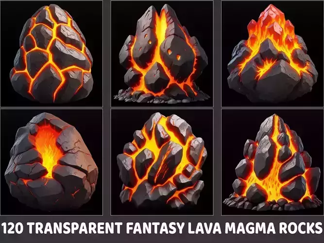 120 Fantasy Lava Magma Stone Rocks Game Asset