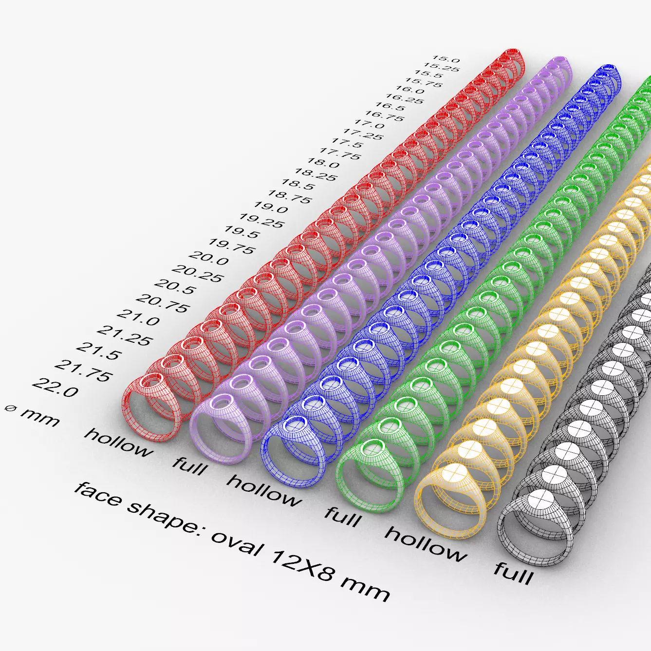 Oval 12x8 mm Signet Rings 174 items 3D print model 3D print model_0