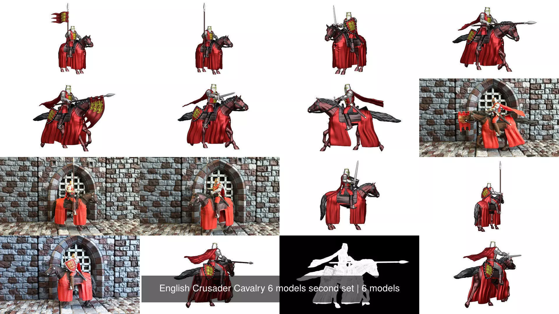 English Crusader Cavalry 6 models second set 3D Model Collection_0