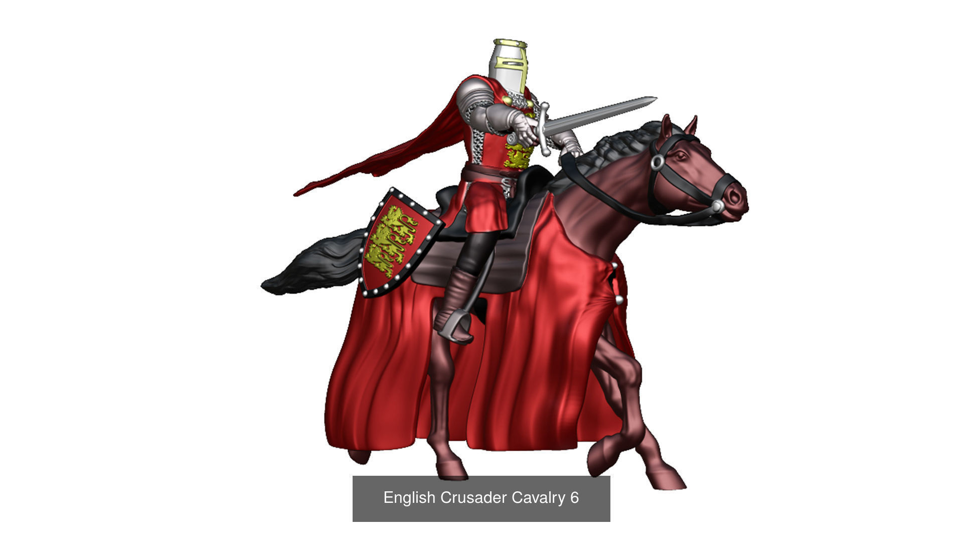 English Crusader Cavalry 6 models second set 3D Model Collection_12