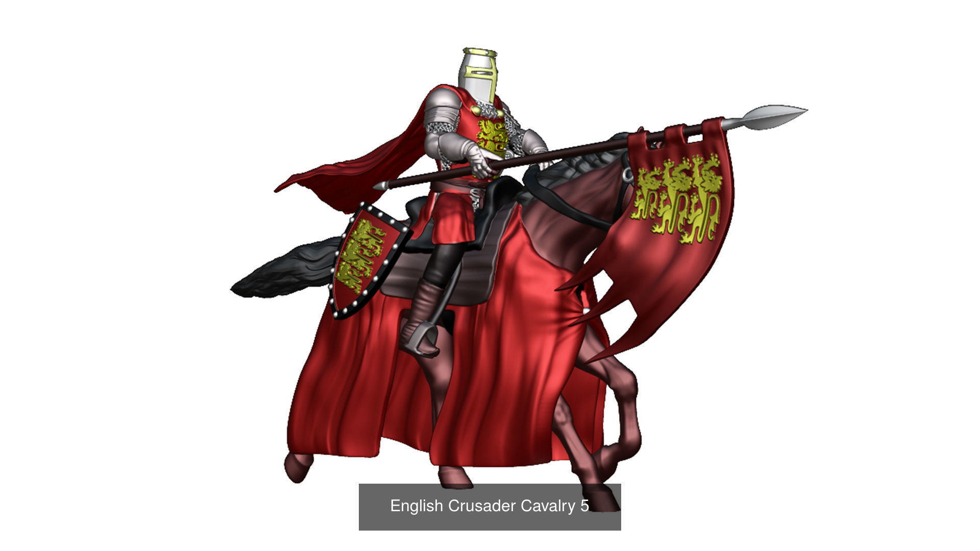 English Crusader Cavalry 6 models second set 3D Model Collection_11