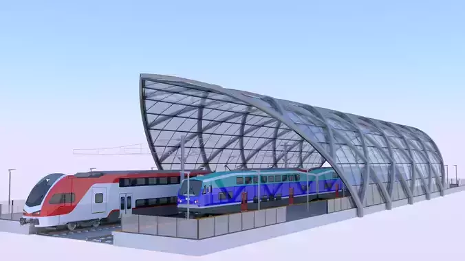 Station with doubledeck trains III 3D model