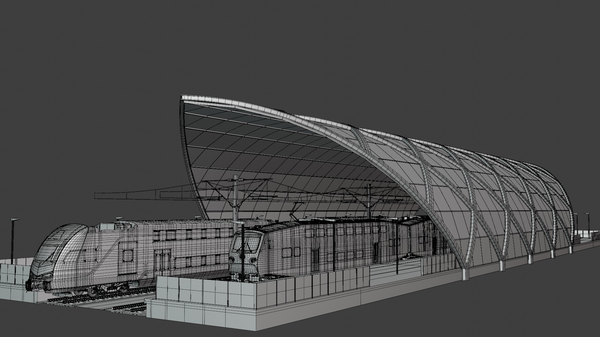 Stations with doubledeck trains 3D Model Collection_3