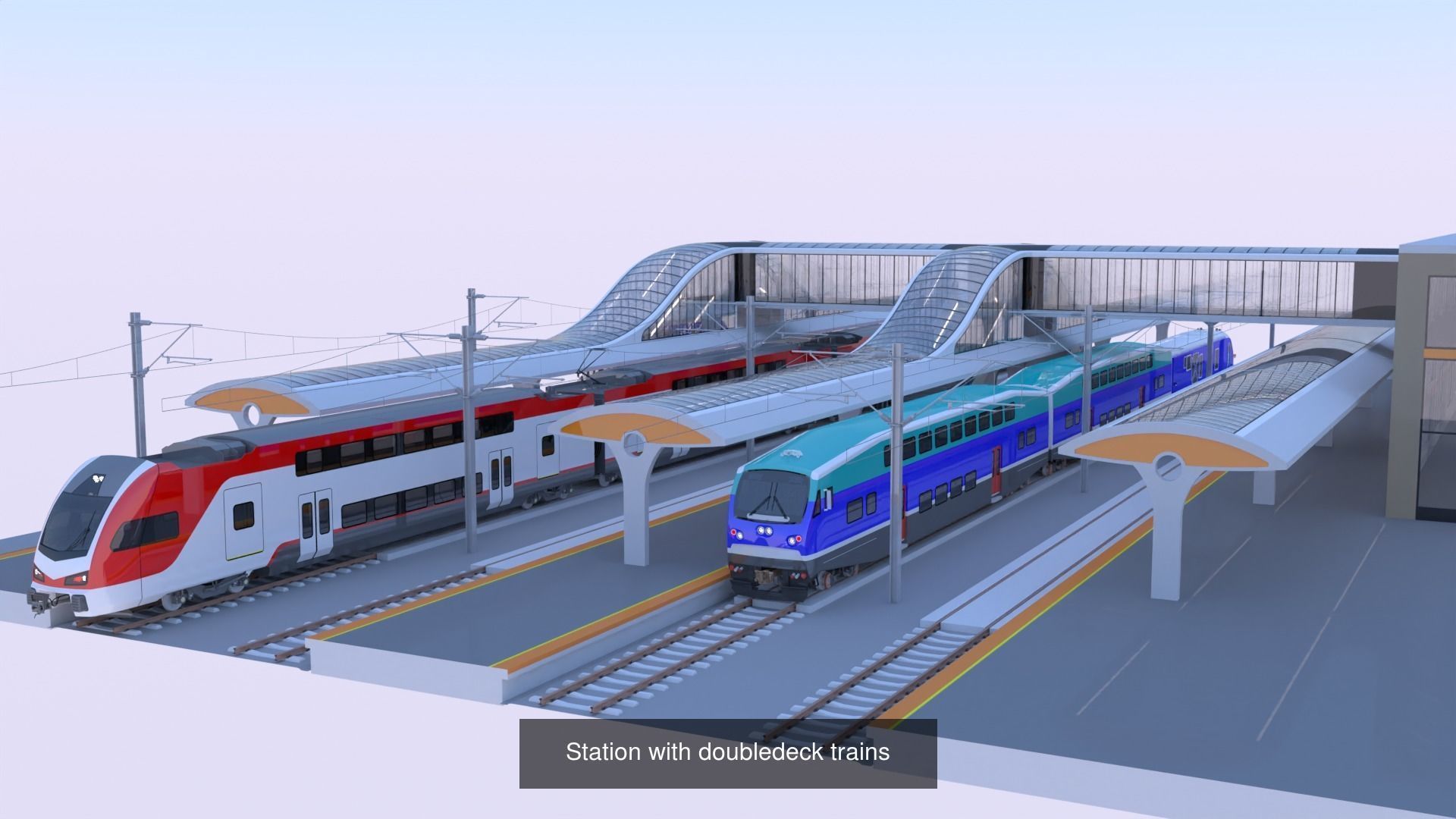 Stations with doubledeck trains 3D Model Collection_8