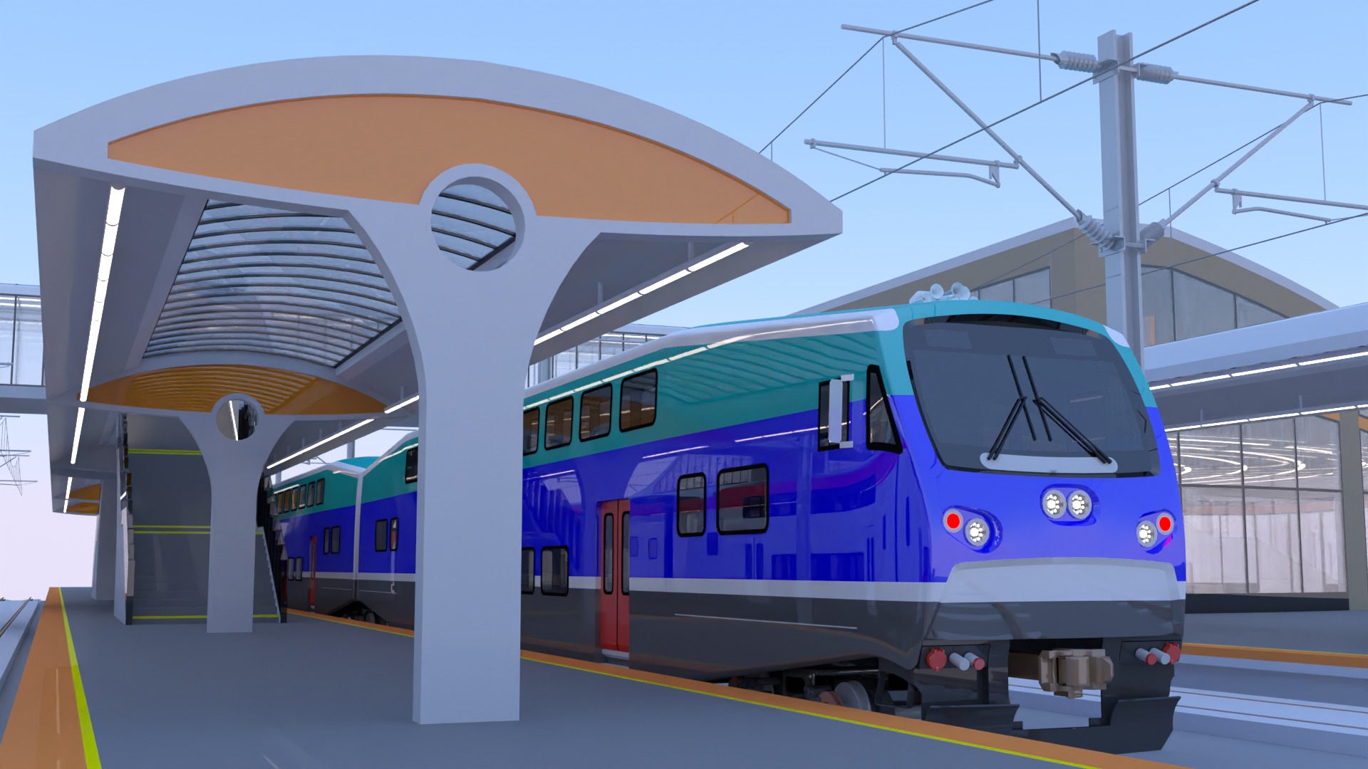 Stations with doubledeck trains 3D Model Collection_12