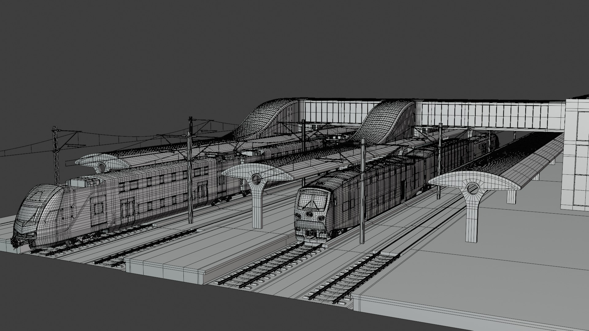 Stations with doubledeck trains 3D Model Collection_9