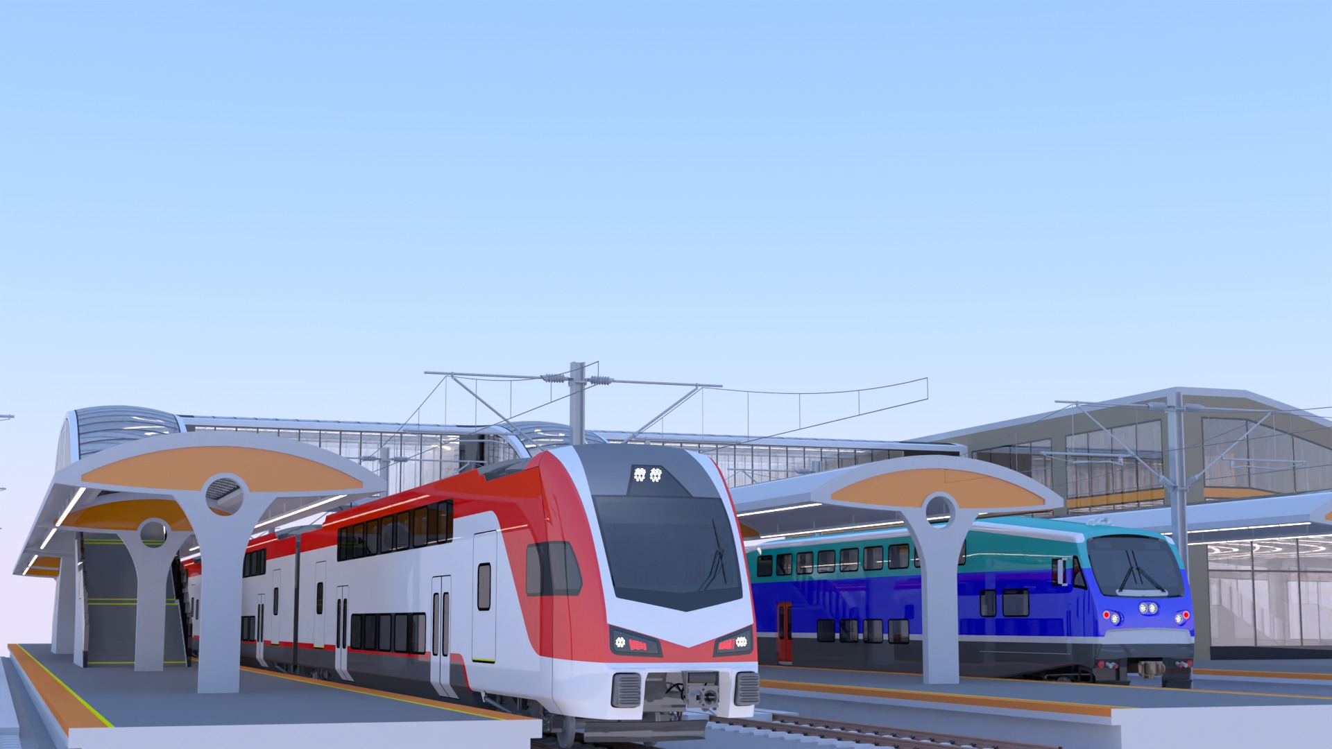Stations with doubledeck trains 3D Model Collection_10