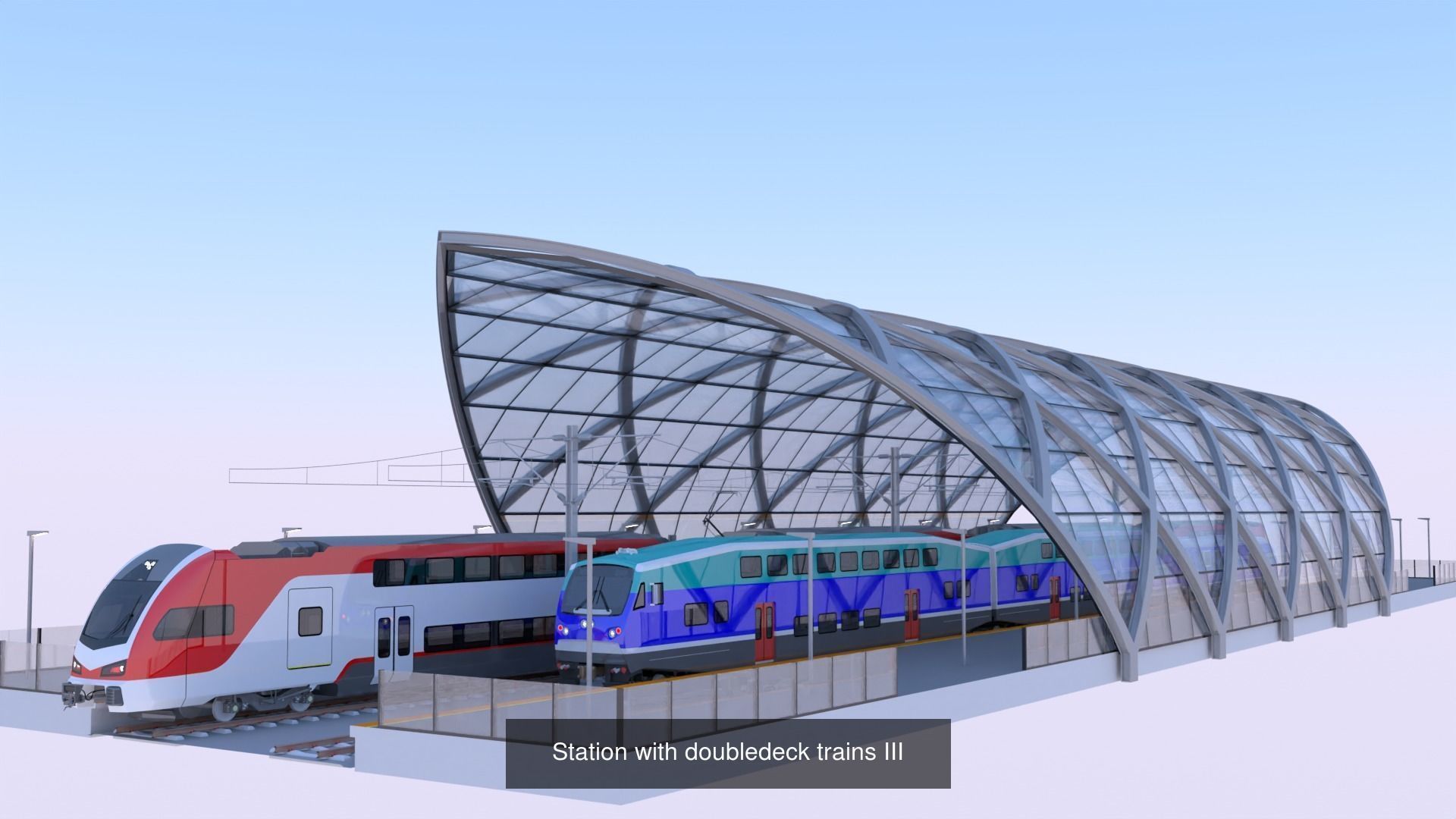 Stations with doubledeck trains 3D Model Collection_2
