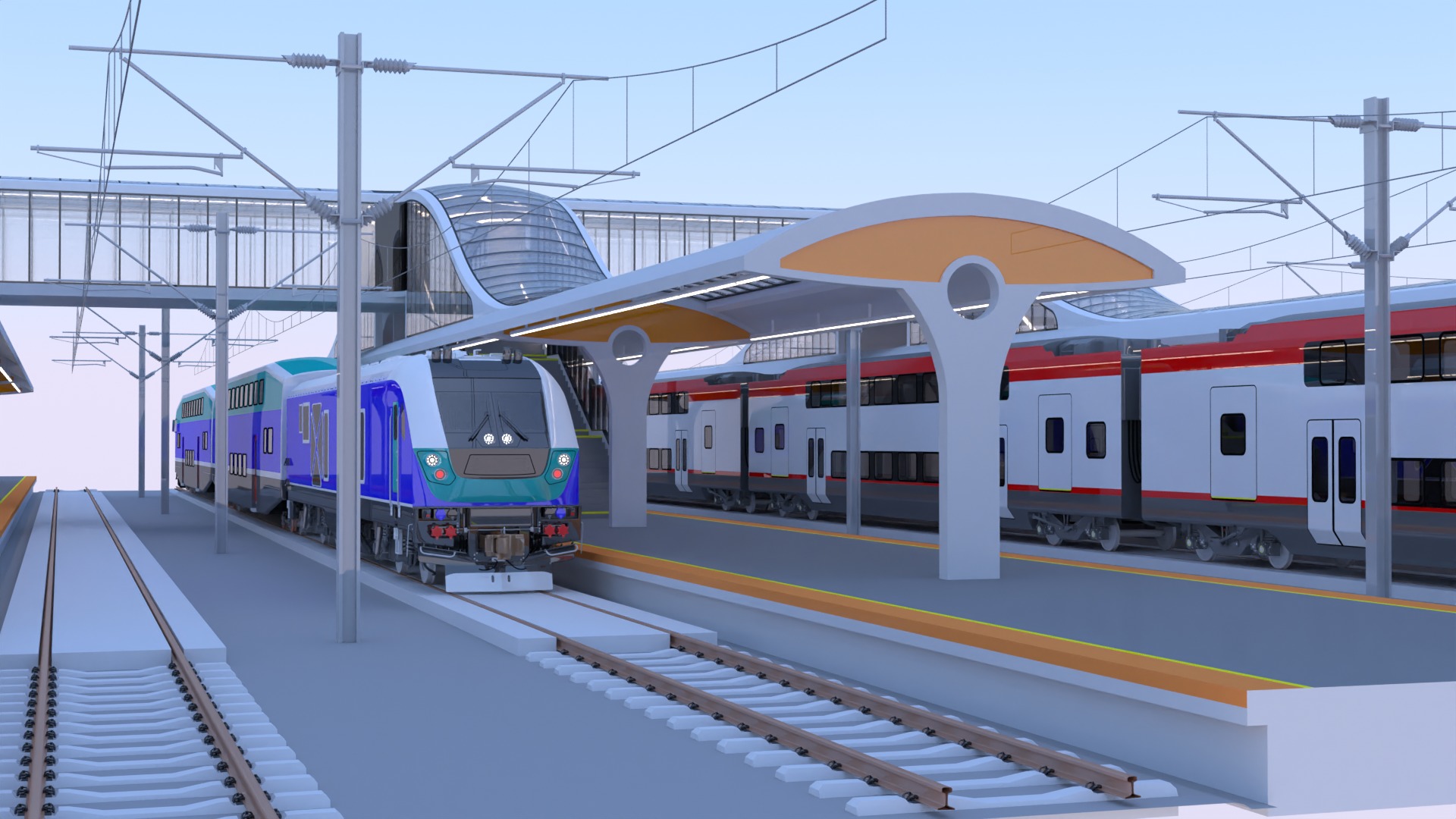 Stations with doubledeck trains 3D Model Collection_13