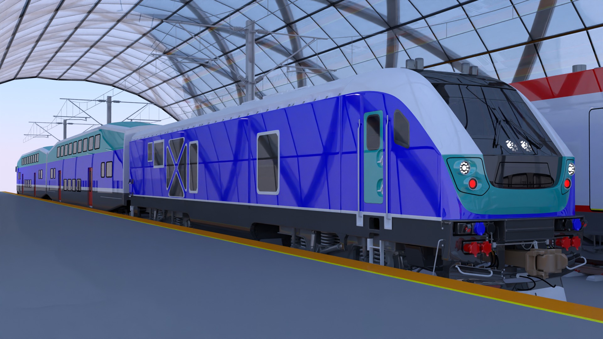 Stations with doubledeck trains 3D Model Collection_7